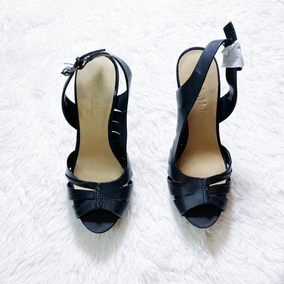 LAMB Black Leather Strap Slingback Heel Peep Toe SZ6 - Picture 8 of 8